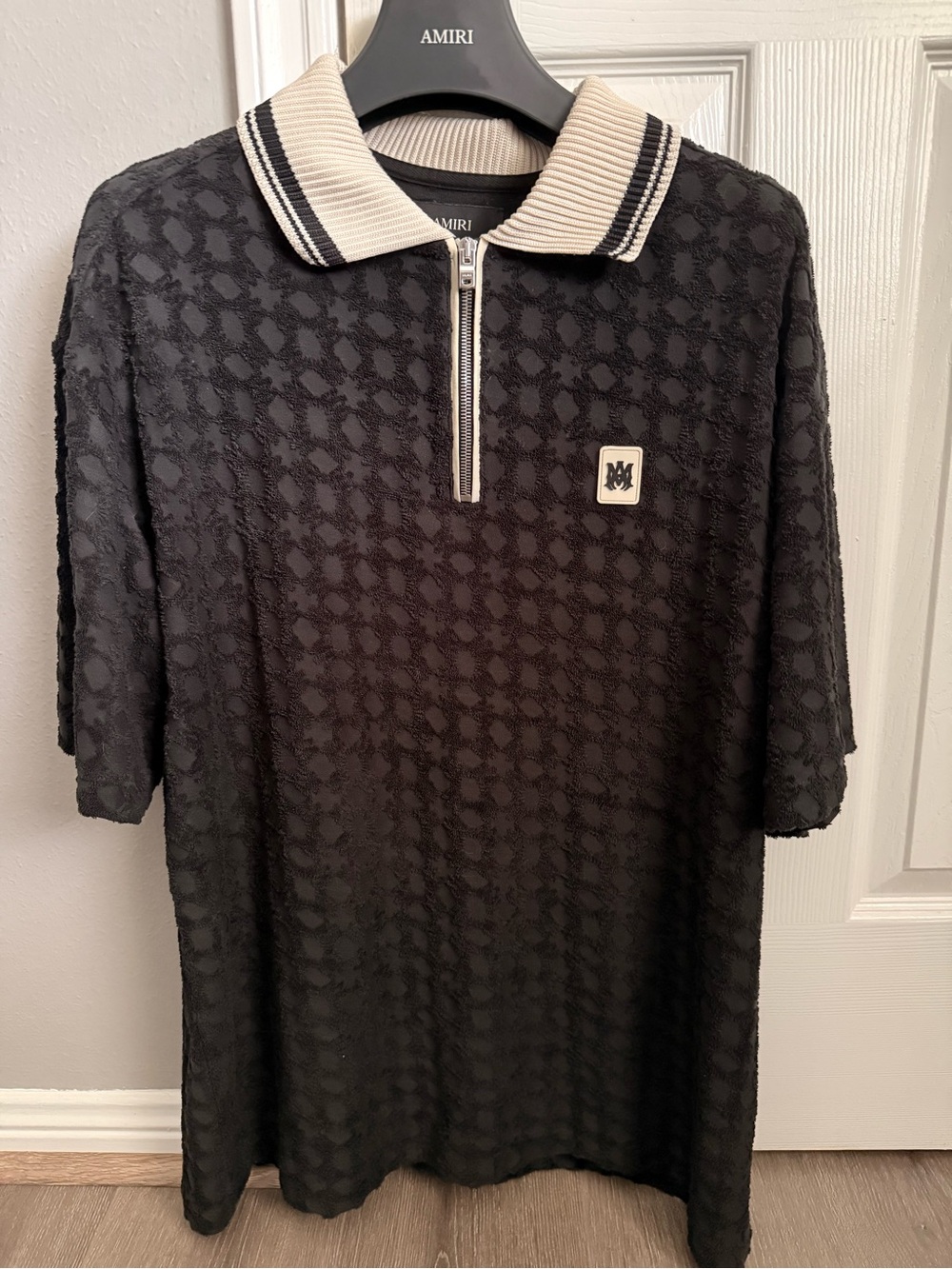 AMIRI Black Polo with Cream Contrast Collar